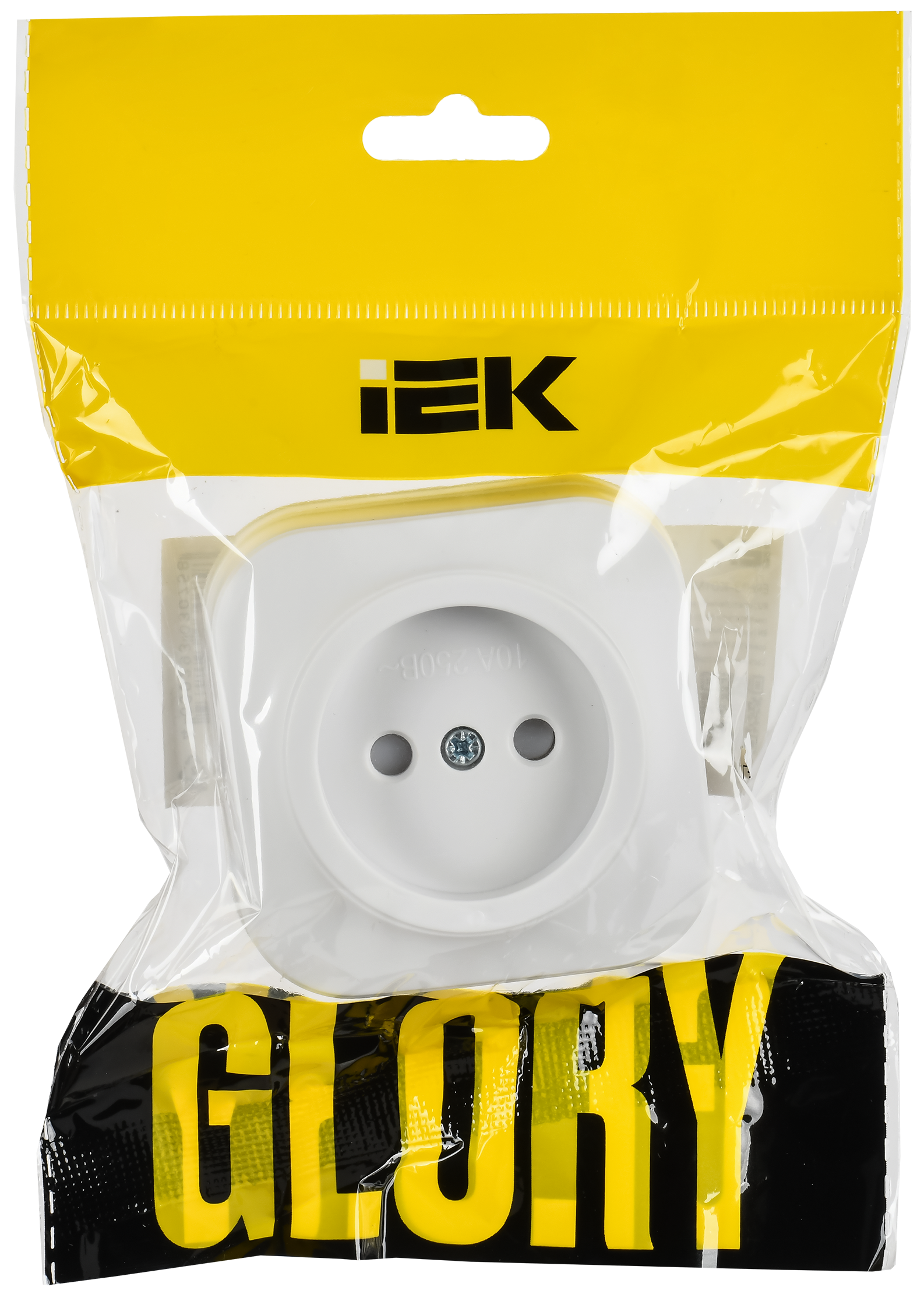 GLORY Розетка 1-местная для открытой установки без заземления с защитными шторками 10А РСш20-2-ХБм белый матовый IEK - Фото 2