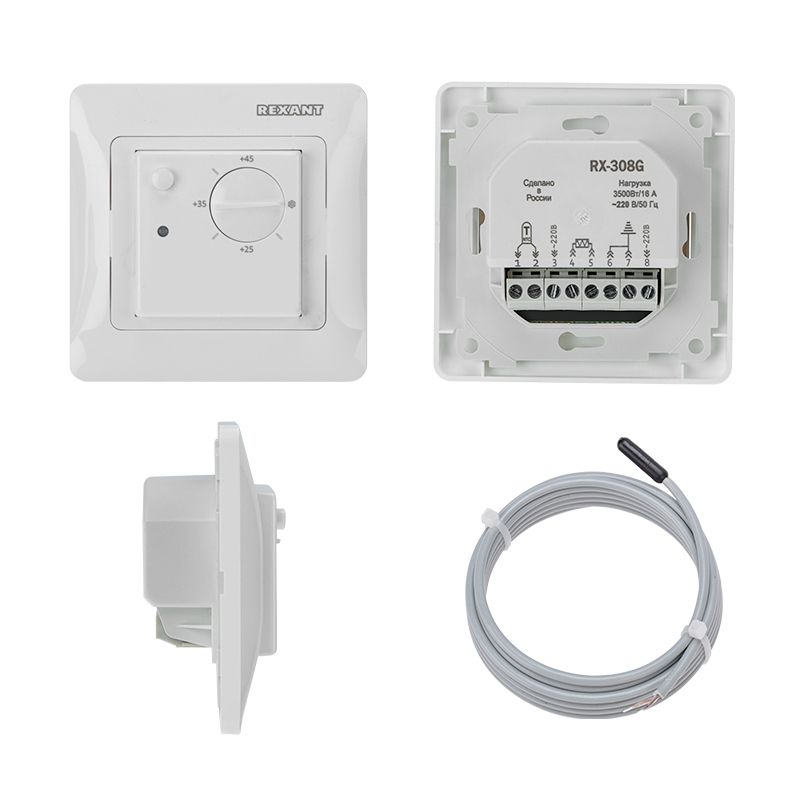 Терморегулятор механический RX-308G белый (совместим с Schneider серии Glossa, Atlas, Sedna, W59) REXANT - Фото 2