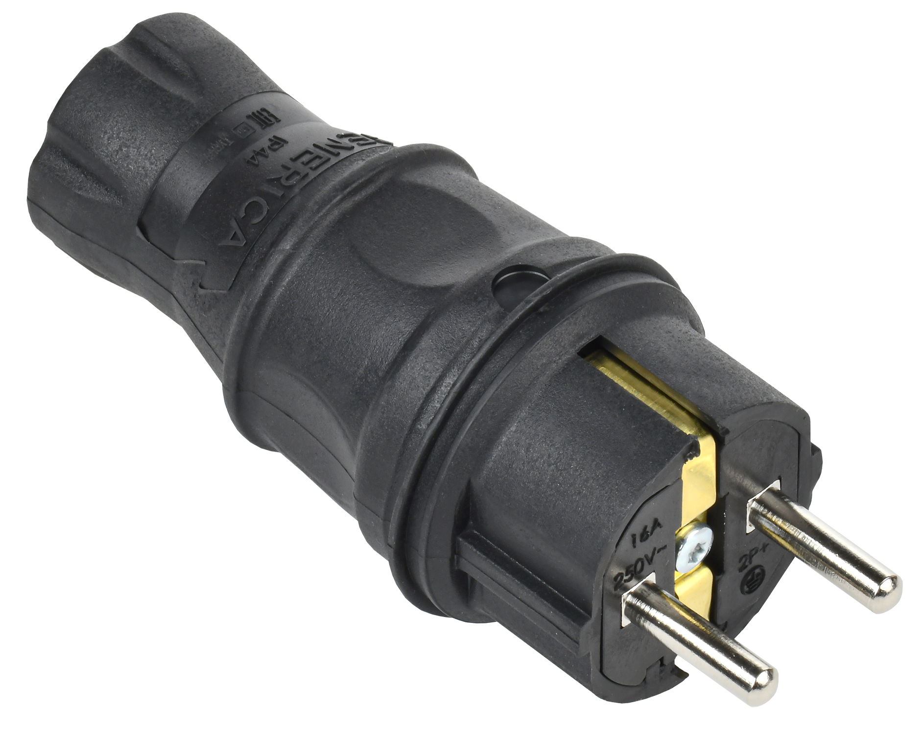 Вилка прямая 16А IP44 каучук черная GENERICA EVK20-016-01-44-K02-G