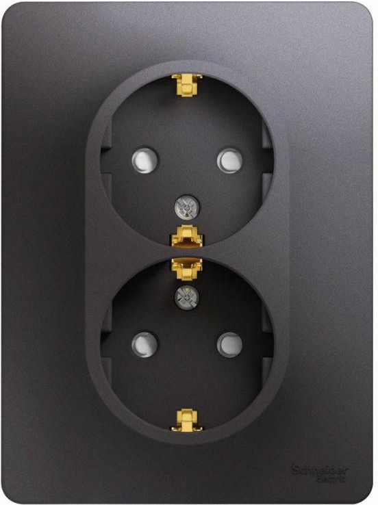 Розетка 2-м СП Glossa 16А IP20 250В с заземл. защ. шторки в сборе графит SE GSL001326