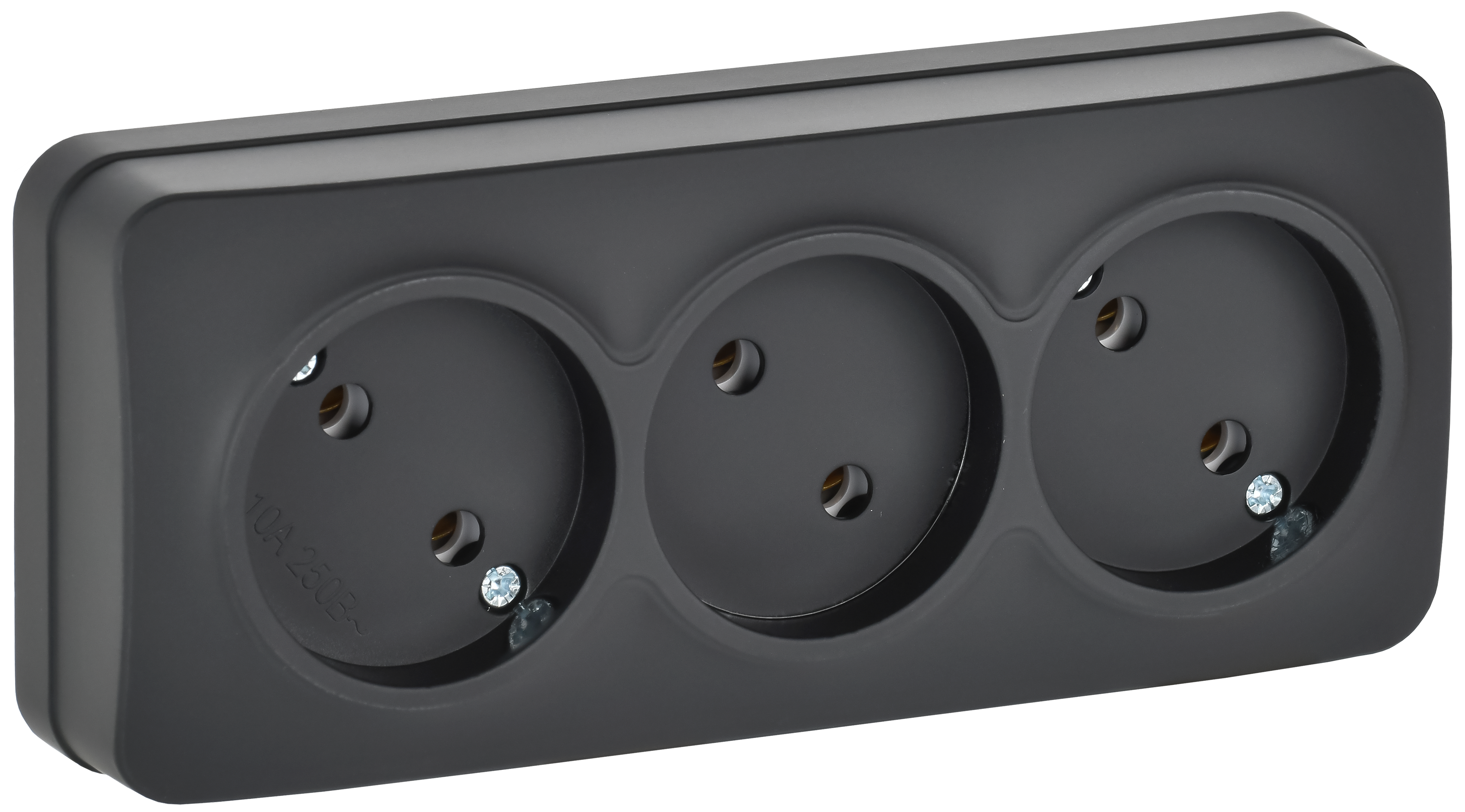 GLORY Розетка 3-местная для открытой установки без заземления без защитных шторок 10А РС23-2-ХЧм черный матовый IEK ERH30-K02M-10