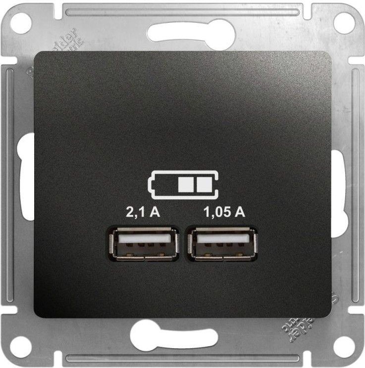 Розетка USB 2-м СП Glossa тип A+A 5В/2100мА 2х5В/1050мА механизм антрацит SE GSL000733