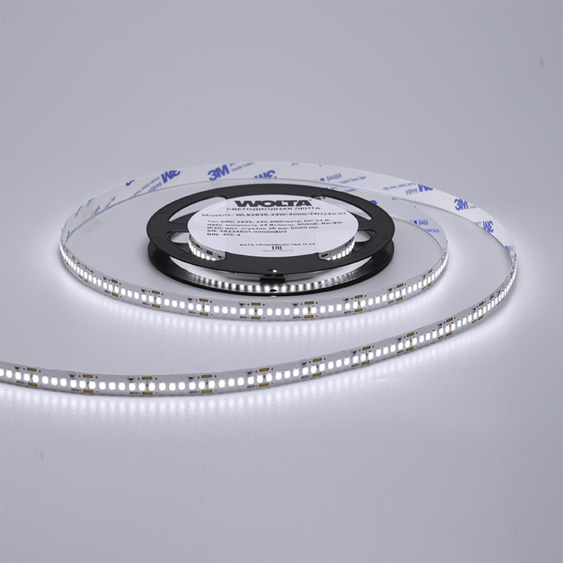 Светодиодная лента WOLTA WLS2835-24W/6500/24H240-01 SMD2835 24Вт 6500К 24В IP20 3400лм/м 240led/m - Фото 3