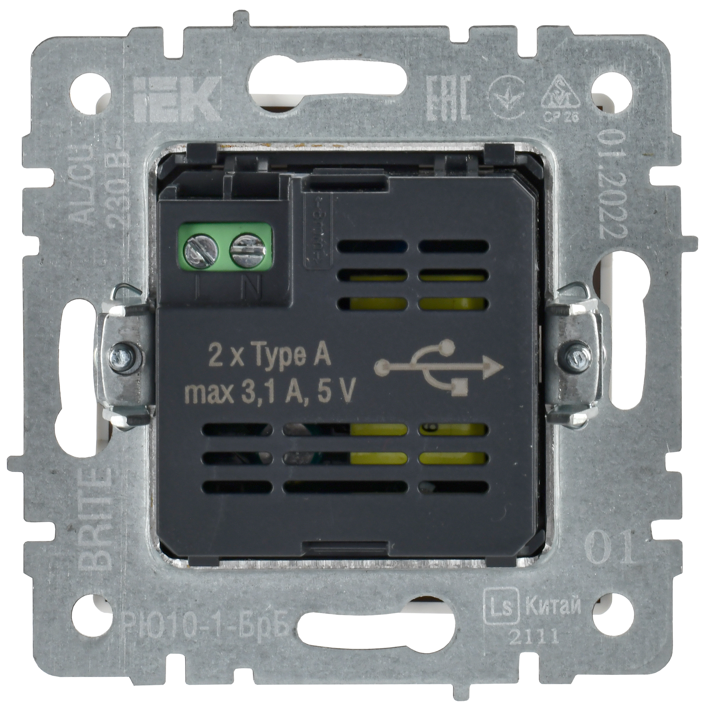 BRITE Розетка USB A+A 5В 3,1А РЮ10-1-БрБ белый IEK - Фото 5