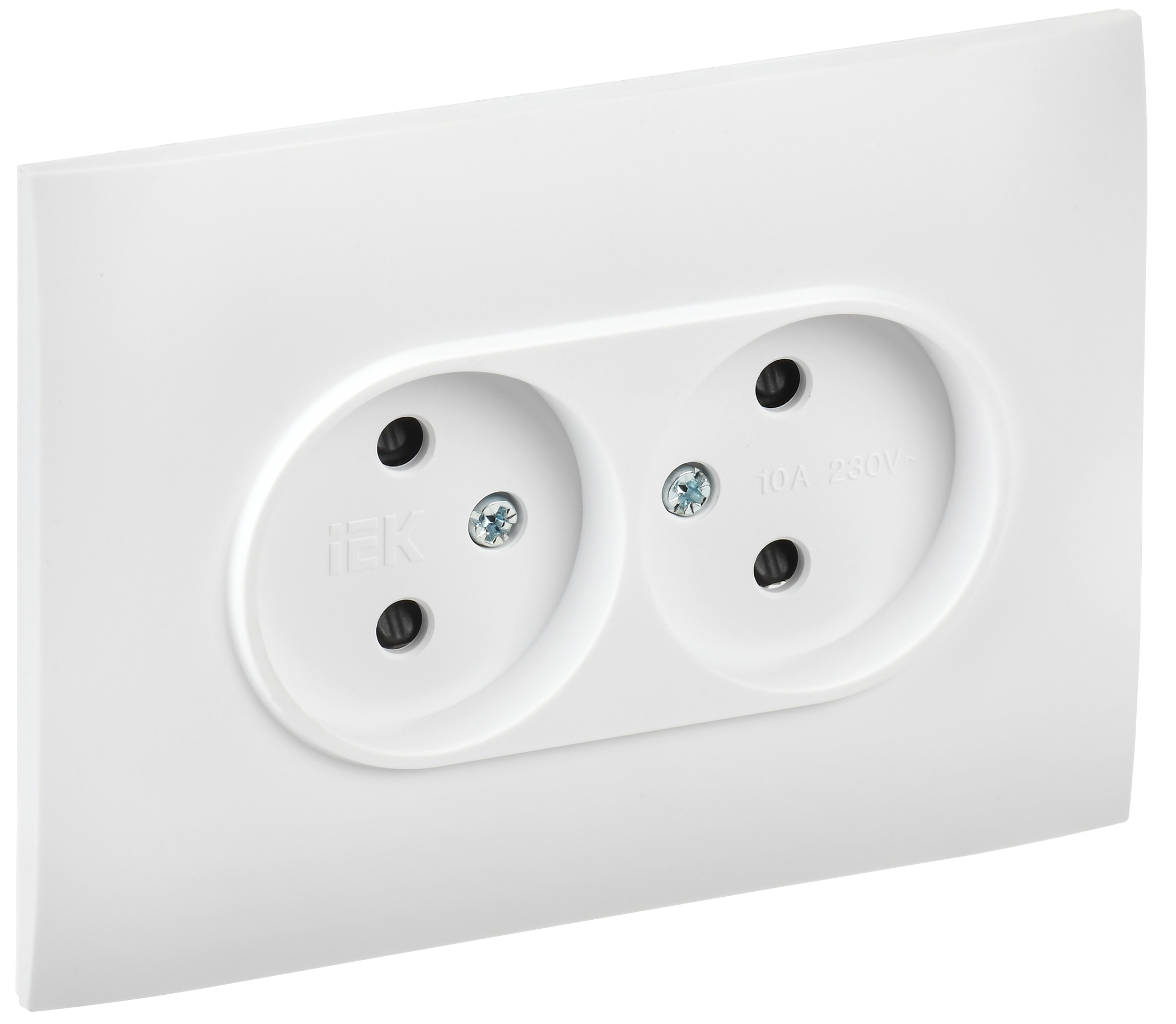 SKANDY Розетка 2-местная без заземления с защитными шторками 10А в сборе SK-R09W арктический белый IEK SK-R23-10-K01-F