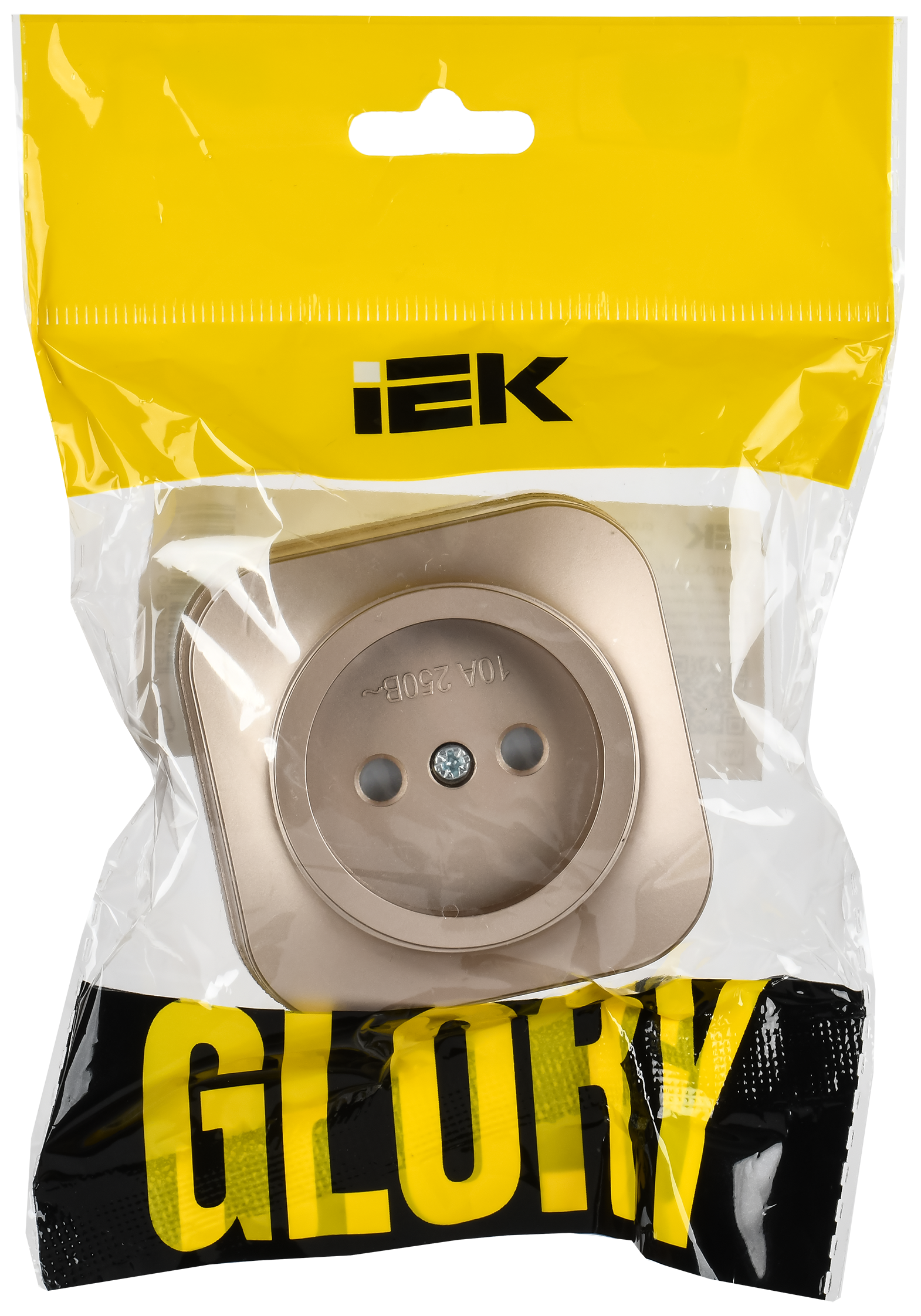 GLORY Розетка 1-местная для открытой установки без заземления с защитными шторками 10А РСш20-2-ХШм шампань матовый IEK - Фото 2