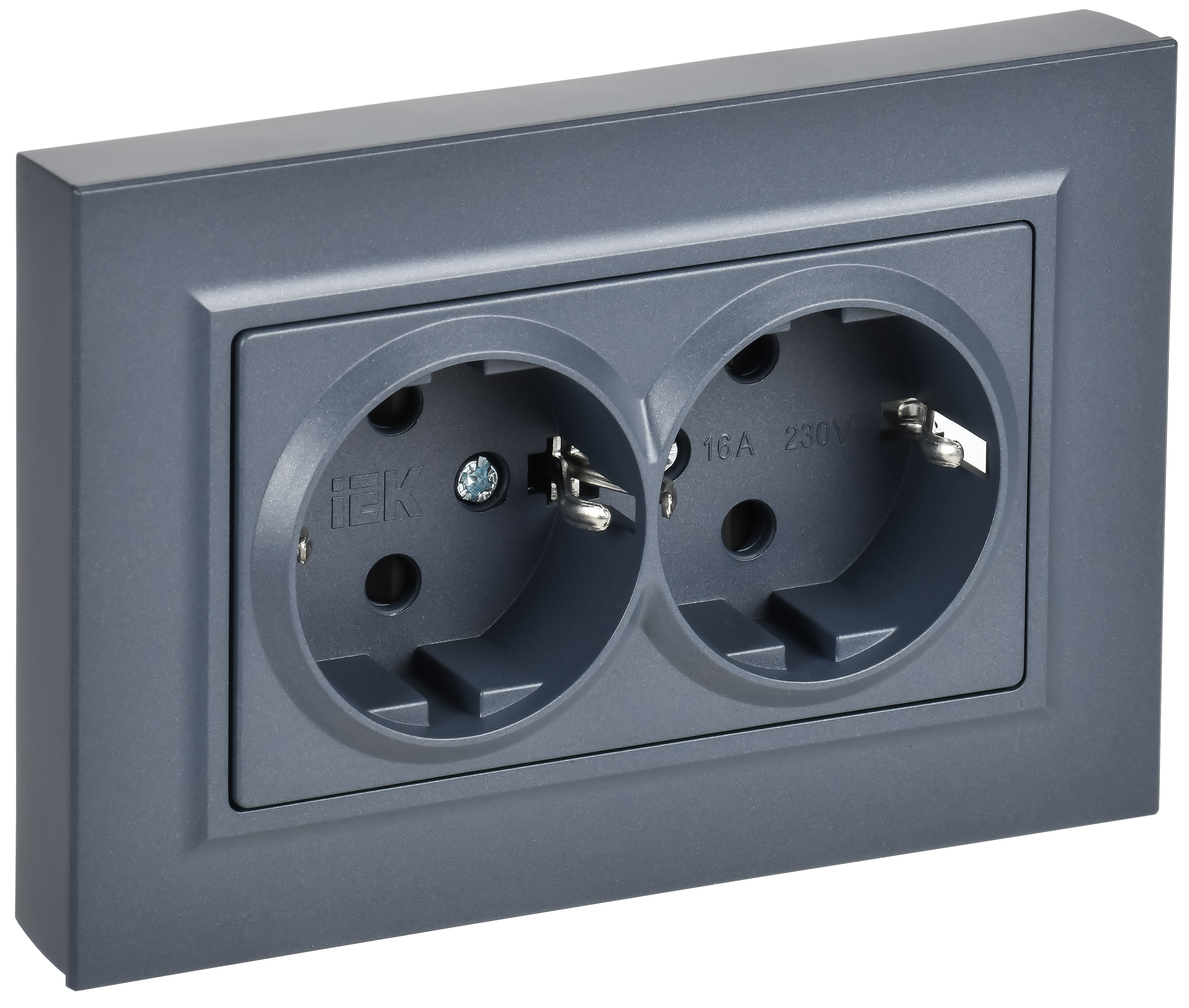 BRITE Розетка 2-местная с заземлением с защитными шторками плоская 16А в сборе РСшПл12-3-БрМ маренго IEK BR-R28-16-K35-F