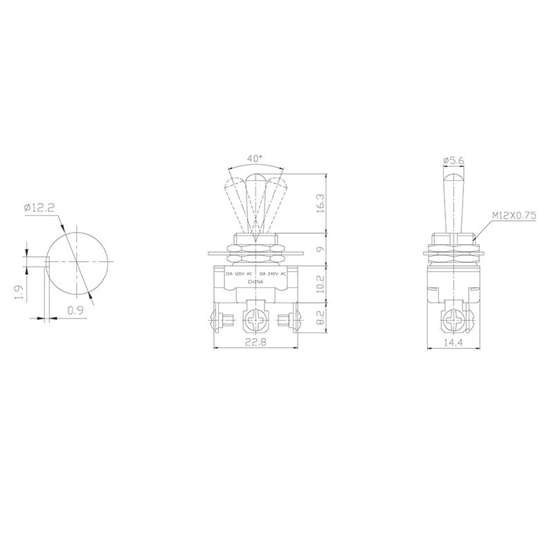 Тумблер 220V 10А (3c) ON-OFF-ON однополюсный  Mini  (ASW-23)  REXANT (в упак. 1шт.) - Фото 5