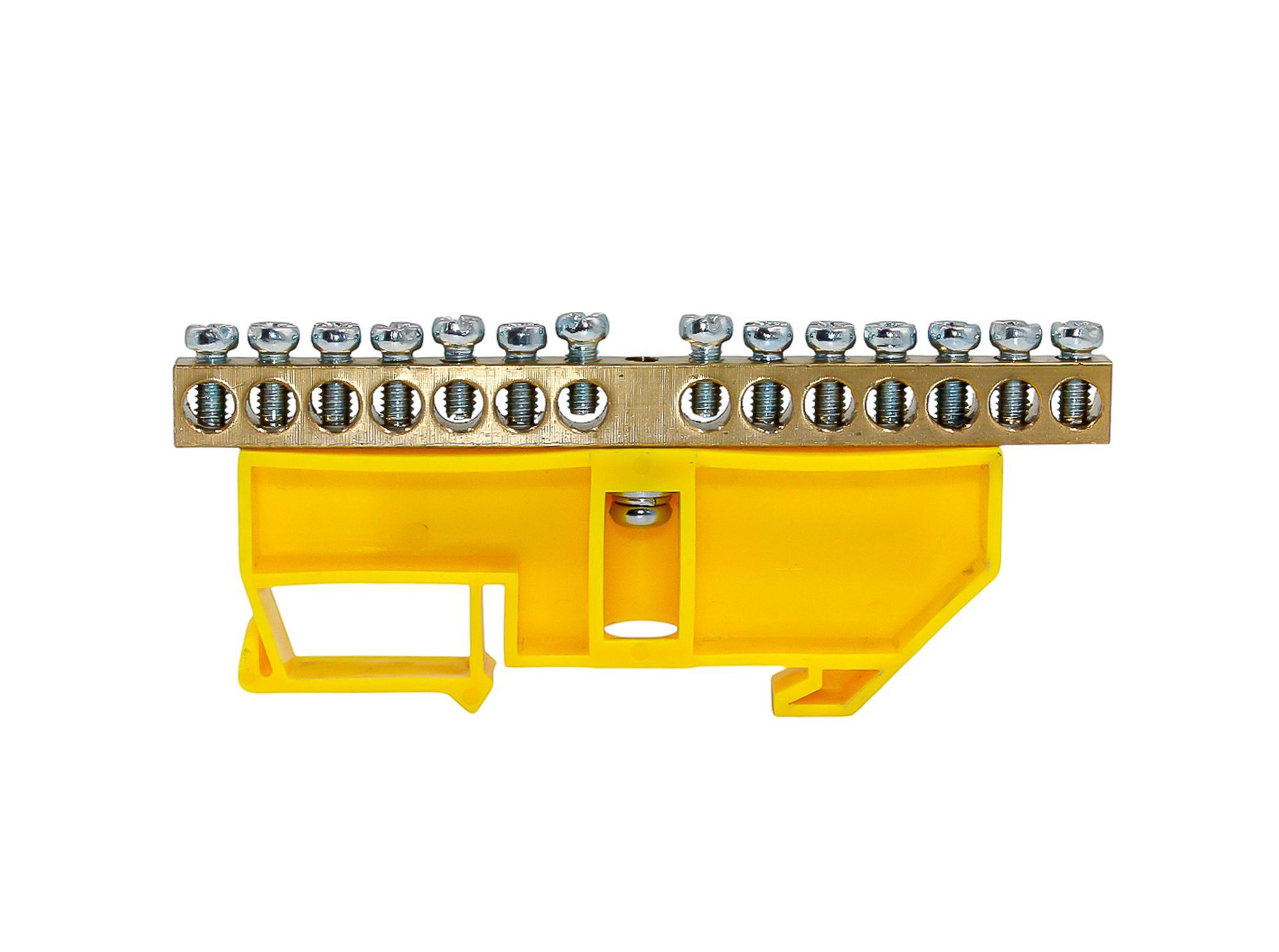 Шина PE "земля" на DIN-изоляторе ЖЕЛТЫЙ 6х9-14