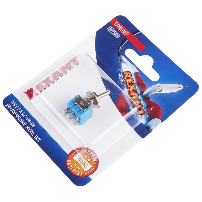 Тумблер 250V 3А (6c) ON-ON двухполюсный  Micro  (MTS-202)  REXANT (в упак. 1шт.) - Фото 2