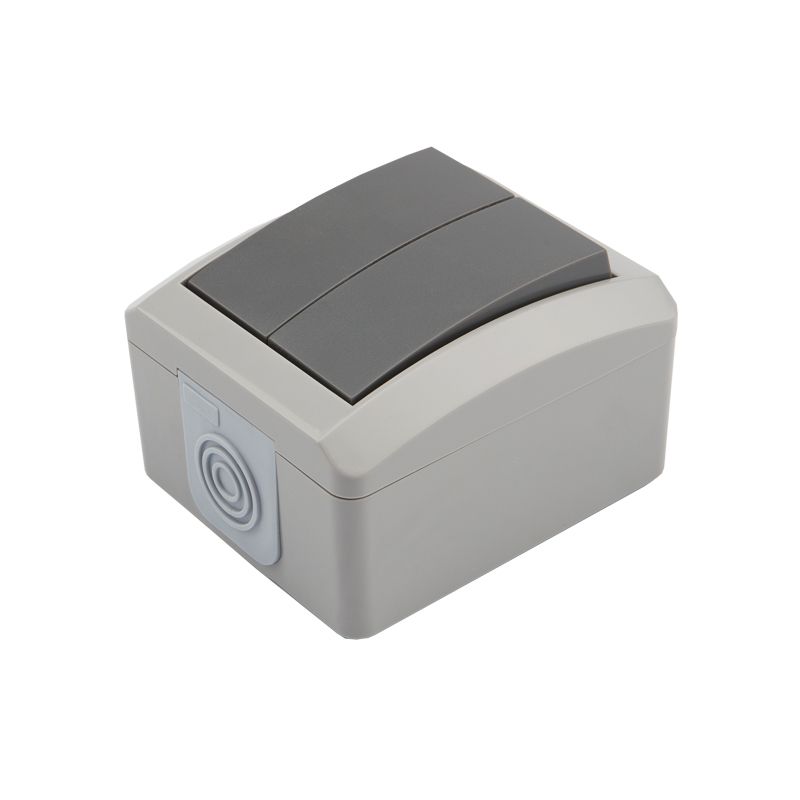 Выключатель двухклавишный INDUSTRIAL IP54 о/у, серый KRANZ KR-78-0609