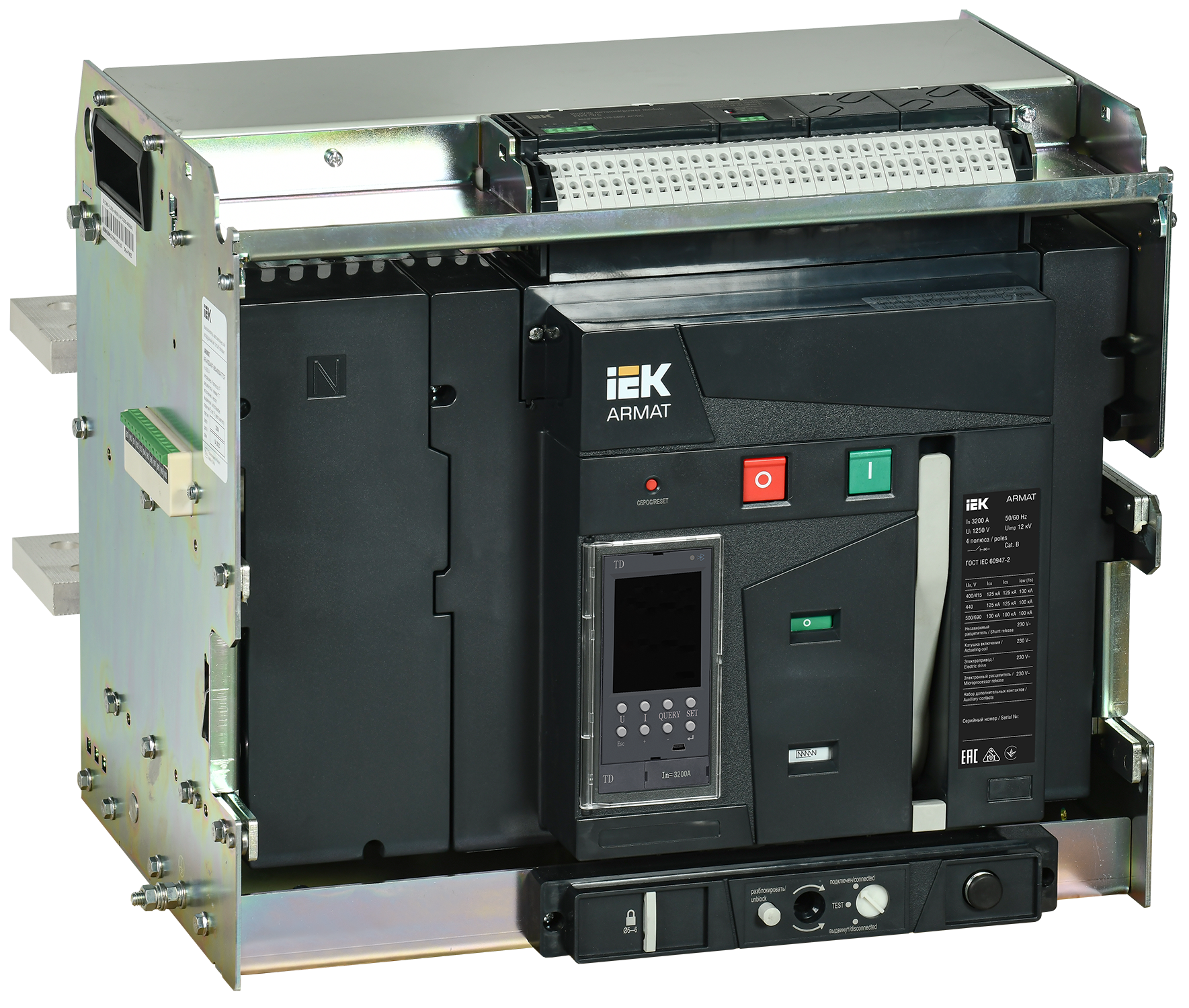 ARMAT AR-A4V TD32 4P W HR Выключатель автоматический воздушный 125кА расцепитель TD 3200А 4P выдвижной с аксессуарами ~220-240В: реле отключения, реле AR-ACB-4VF-125-3200A-TDCF