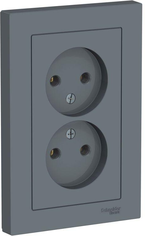 Розетка 2-м СП AtlasDesign 16А IP20 без заземл. в сборе грифель SE ATN000720
