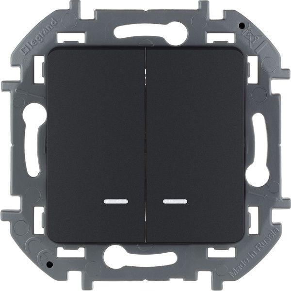 INSPIRIA Выключатель 2-клавишный с подсветкой/индикацией схема 5L 10АХ безвинтовые зажимы антрацит