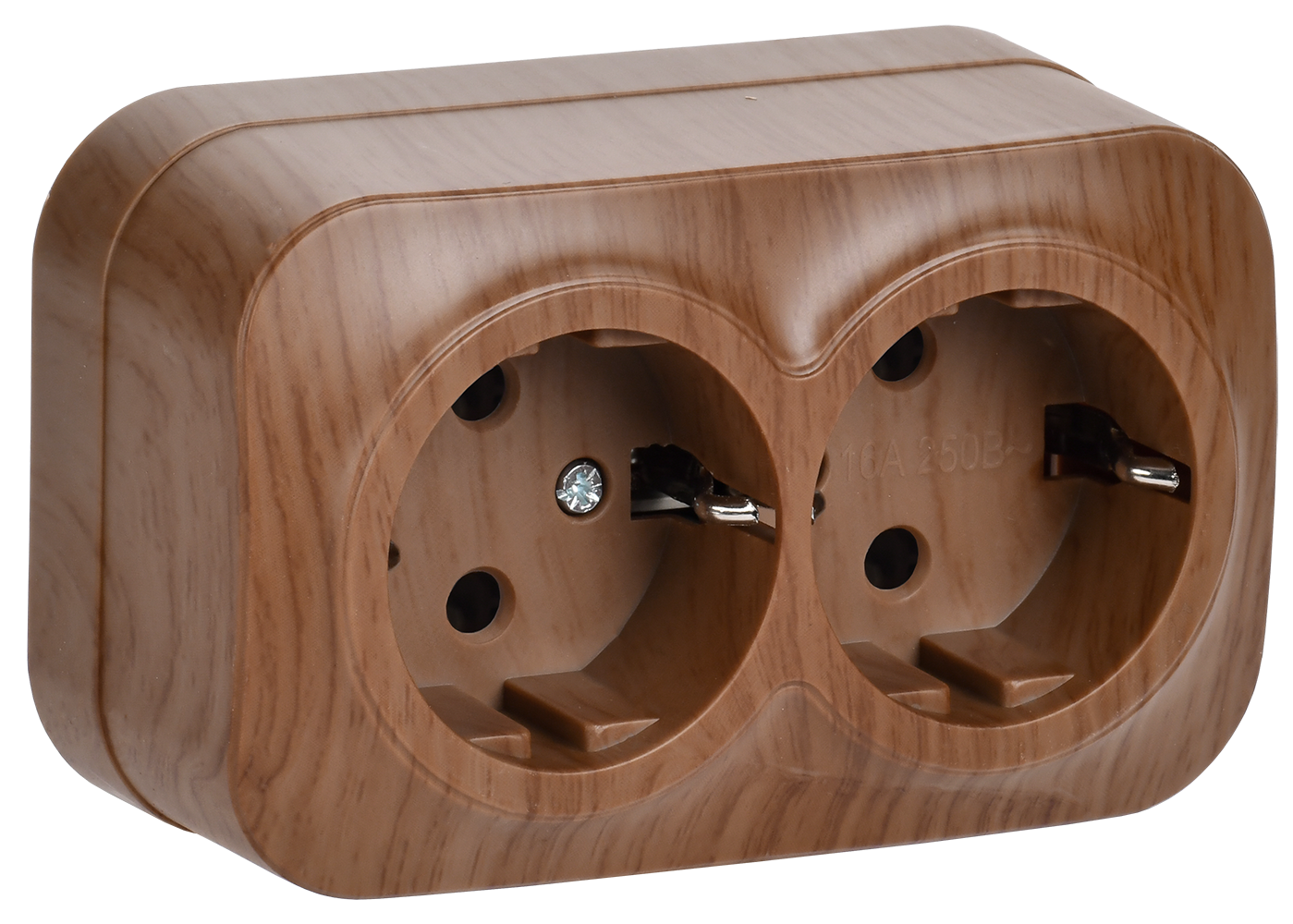 GLORY Розетка 2-местная для открытой установки с заземлением без защитных шторок 16А РС22-3-ХД дуб IEK ERH21-K24-16