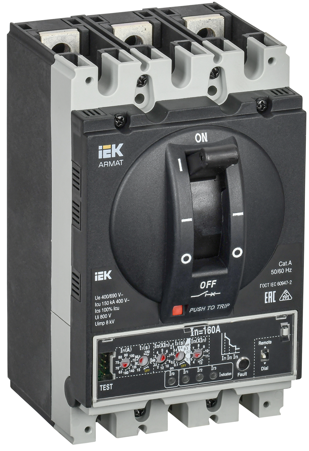 ARMAT Автоматический выключатель в литом корпусе 3P типоразмер D 150кА 160А расцепитель электронный продвинутый IEK AR-MCCB-3D-150-0160A-ELPC
