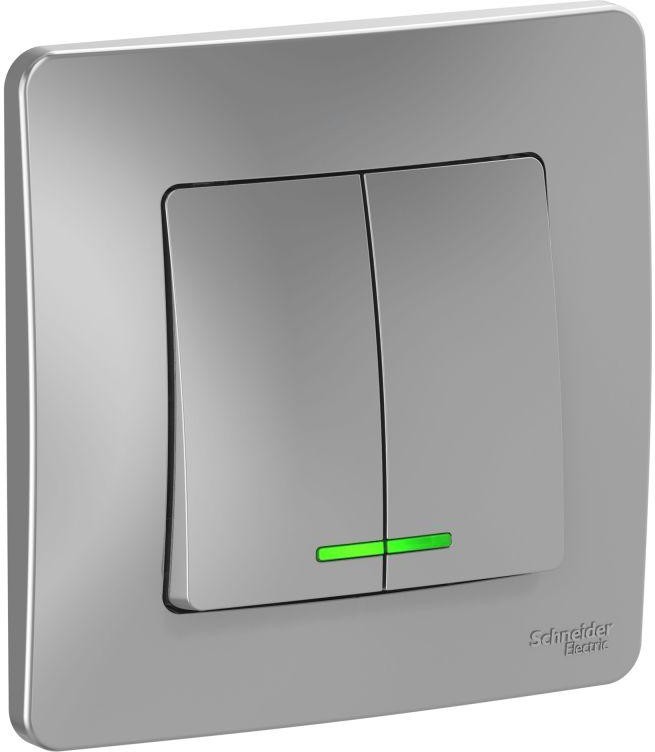 Выключатель 2-кл. СП Blanca 10А IP20 (сх. 5) 250В с подсветкой алюм. SE BLNVS010513 - Фото 2