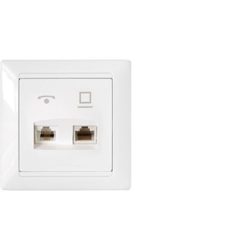 Розетка комбинированная (телефонная + компьютерная) скрытой установки (полимерный суппорт) ТРК-003