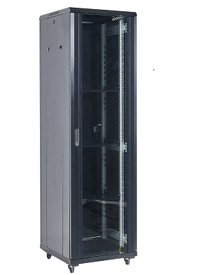 Напольный шкаф 19" 18U 600×600×987 (ШxГxВ), дверь стекло, металлическая задняя дверь, боковые съемные стенки, RAL 9005 REXANT 04-1866-212