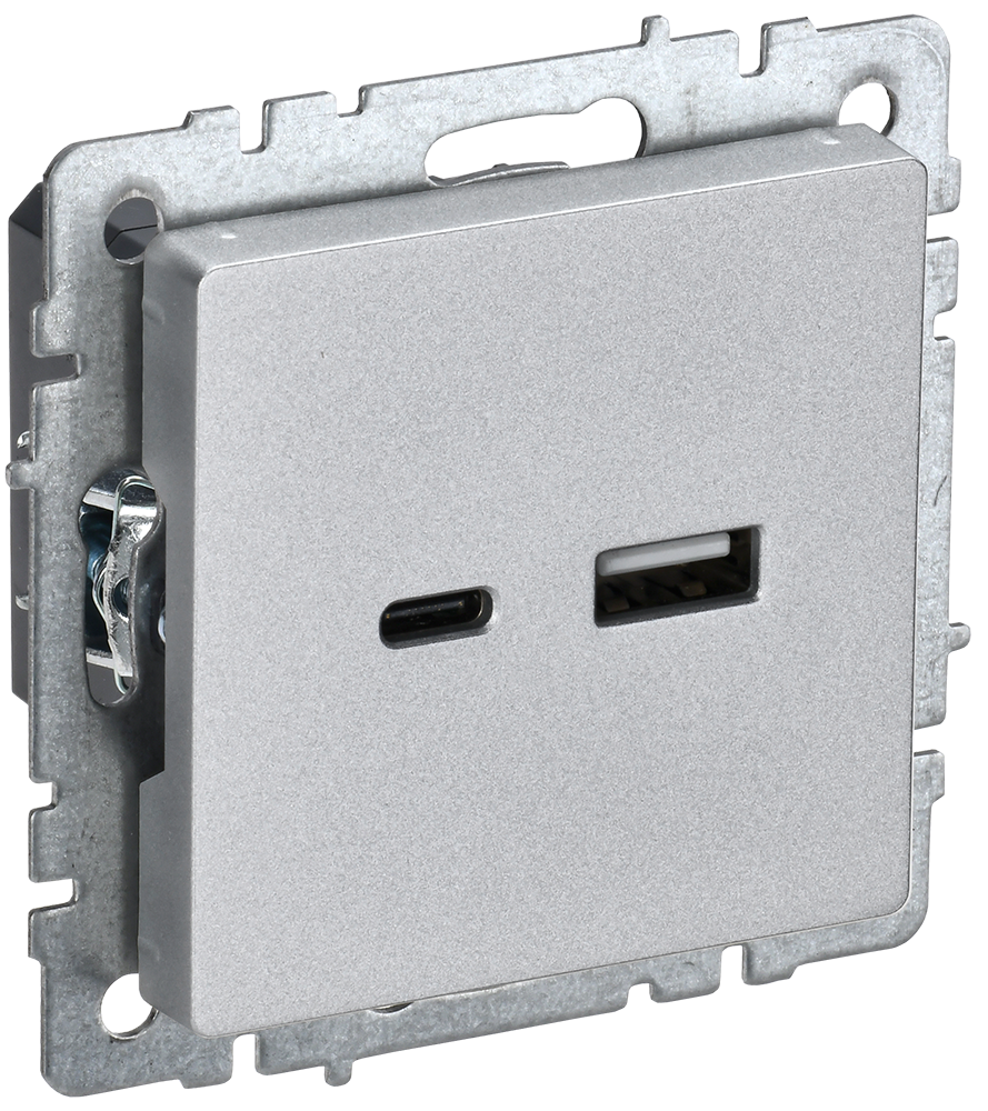 BRITE Розетка USB A+C 18Вт РЮ11-1-БрА алюминий IEK BR-U22-018-K47