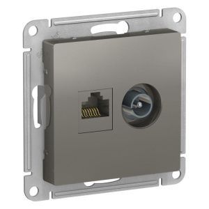 Розетка компьютерная + телевизионная 2-м AtlasDesign RJ45 кат.5E + TV механизм сталь SE ATN000989 1240515