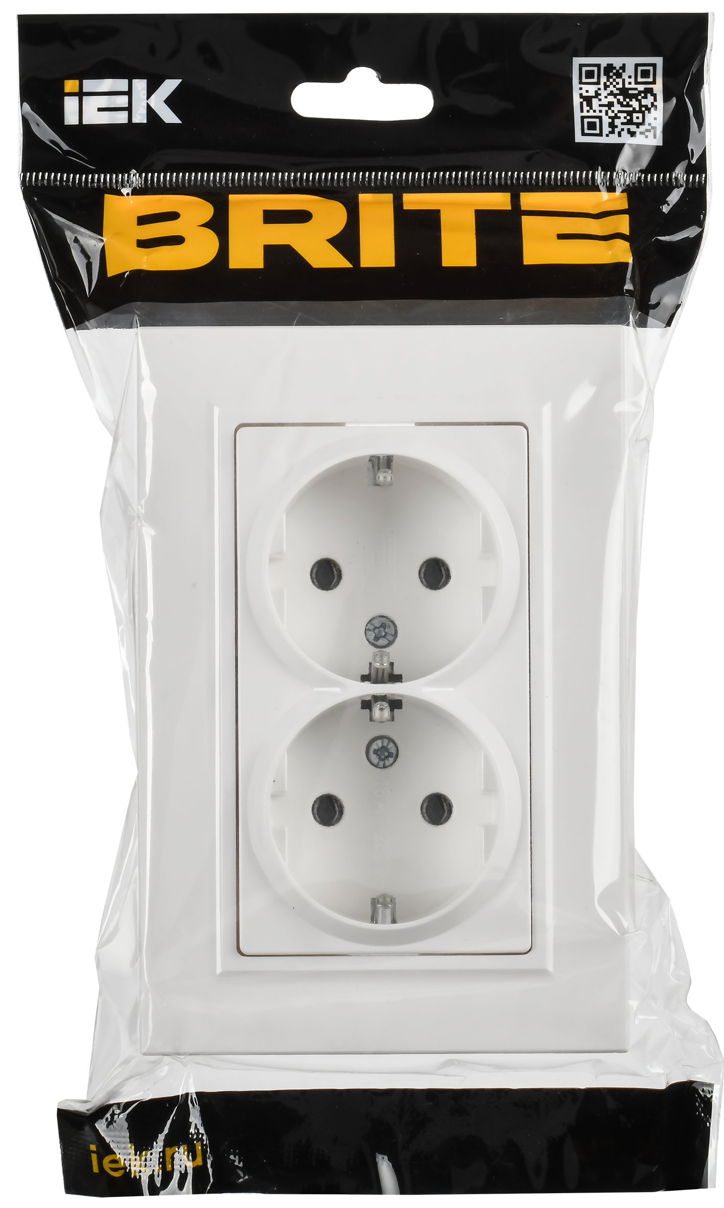 BRITE Розетка 2-местная с заземлением без защитных шторок плоская 16А в сборе РСПл12-3-БрАБ арктический белый IEK - Фото 2