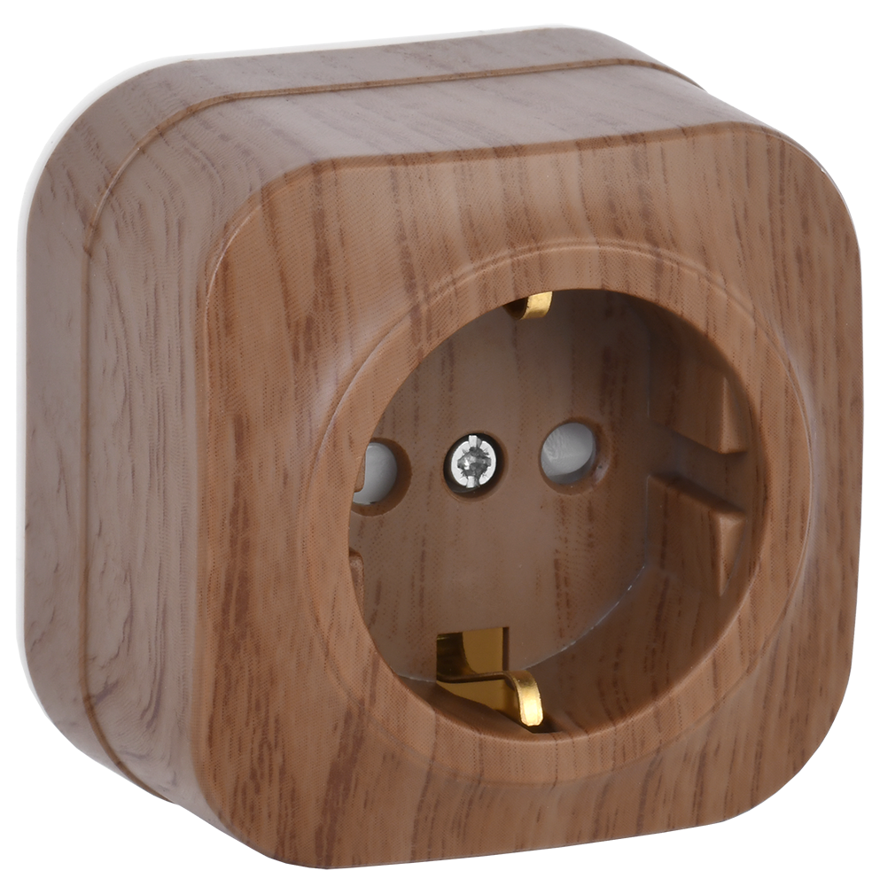 GLORY Розетка 1-местная для открытой установки с заземлением с защитными шторками 16А РСш20-3-ХД дуб IEK ERH14-K24-16