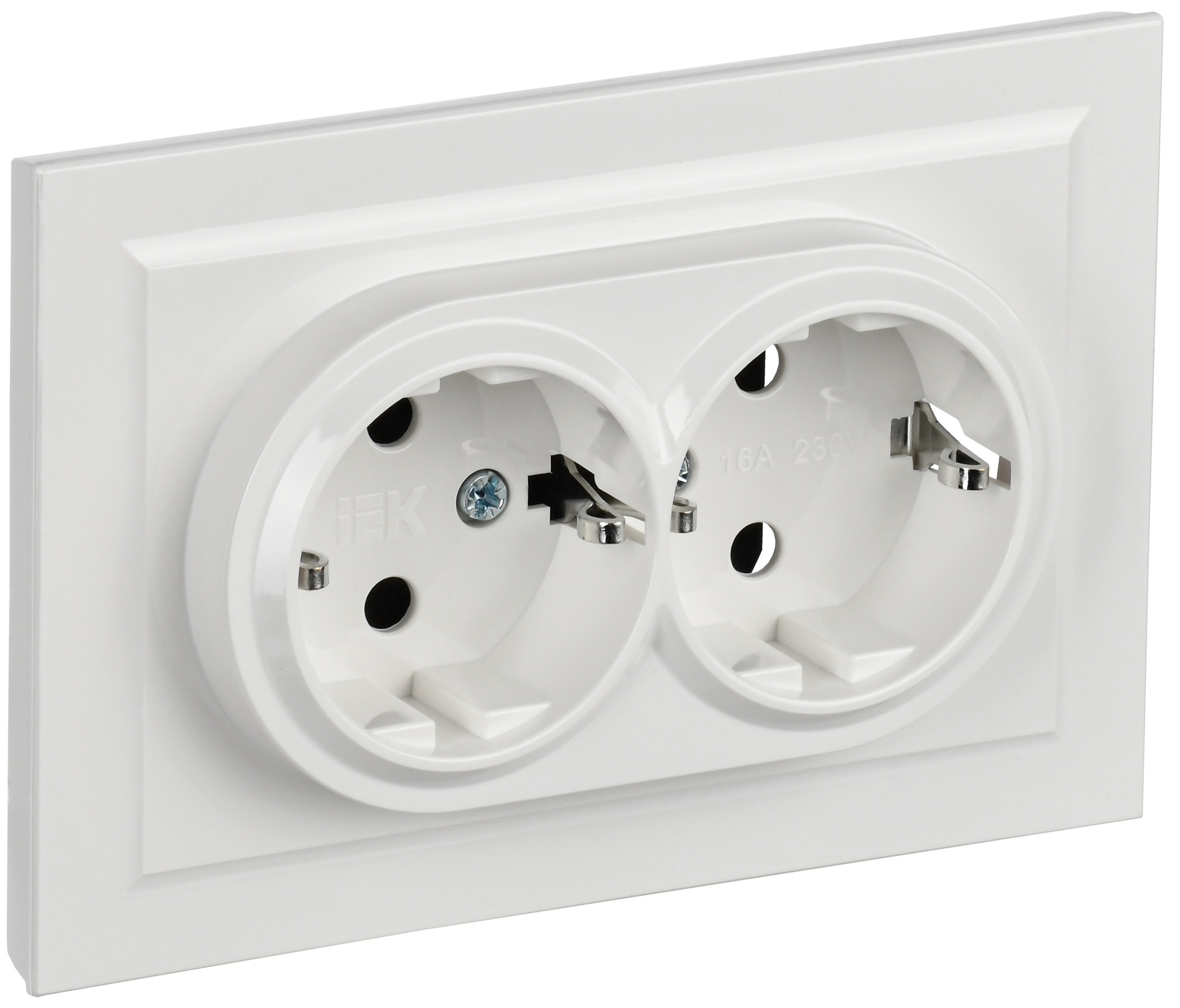 BRITE Розетка 2-местная с заземлением без защитных шторок 16А в сборе РС12-3-БрБ белый IEK BR-R21-16-K01-F