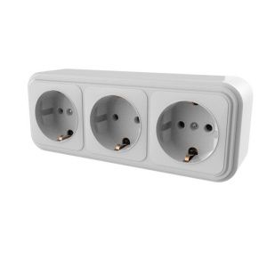 Розетка 3-местная RA16-365-Белая с заземляющим контактом, 16А, IP20 RA16-365-Б