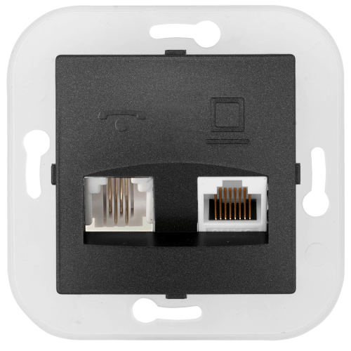 Розетка комбинированная (телефонная + компьютерная) (полимерный суппорт) ТРК-002 графит