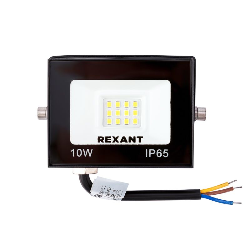 Прожектор светодиодный СДО 10Вт 800Лм 4000K нейтральный свет, черный корпус REXANT 605-036