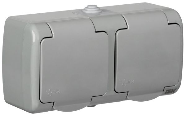 AQUATIC Розетка 2-местная с заземлением и крышкой для открытой установки 16А IP54 РСш22-2-А IEK ERA22-K03-16-54