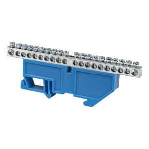 Шина "0" N (6x9мм) 20 отв. цинк синий изолятор на DIN-рейку EKF sn1-63-20-d