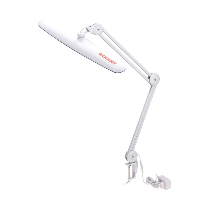 Лампа настольная бестеневая, струбцина, Blue Stream, 117 SMD LED, диммер (4 уровня), белая REXANT 31-0409