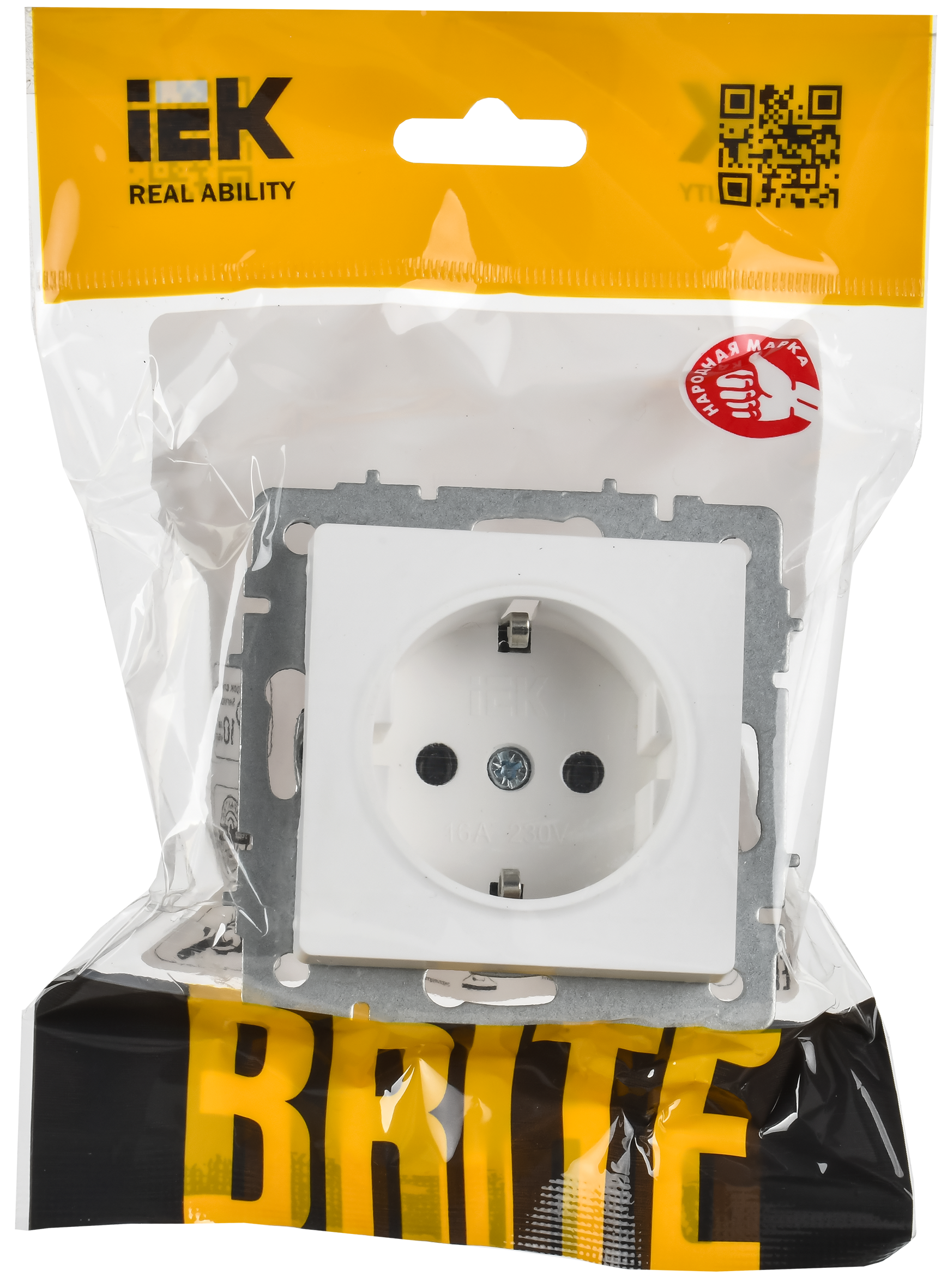 BRITE Розетка 1-местная с заземлением без защитных шторок 16А РС11-1-0-БрАБ арктический белый IEK - Фото 2