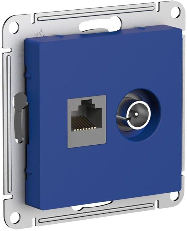 Розетка компьютерная + телевизионная 2-м AtlasDesign RJ45 кат.5E аквамарин SE ATN001189