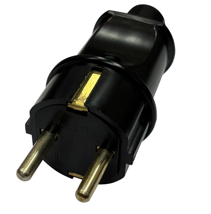 Вилка прямая с заземляющим контактом IP20, УХЛ4, 250 В, 16А, каучук, черная В16-005ЧК