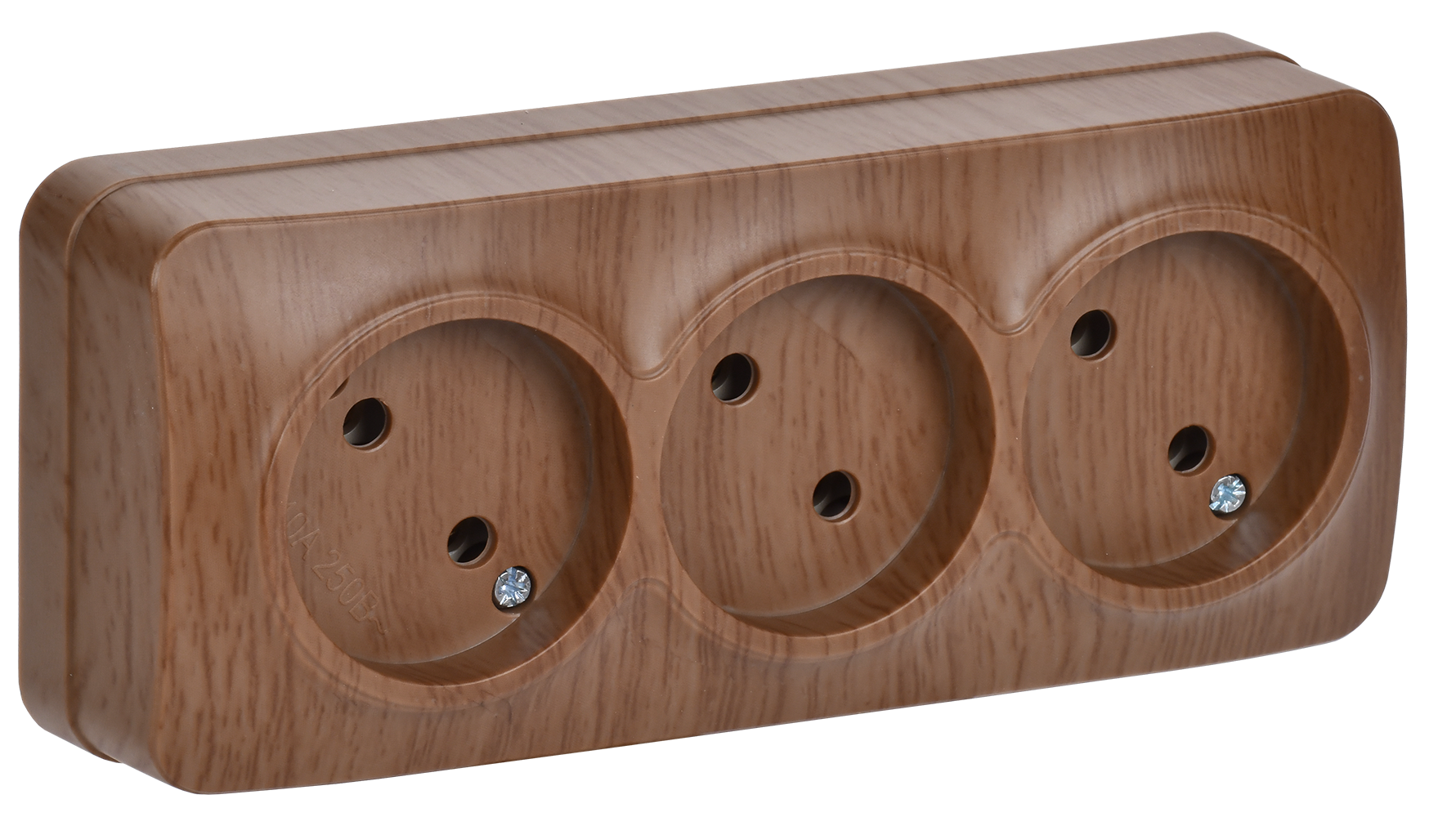 GLORY Розетка 3-местная для открытой установки без заземления без защитных шторок 10А РС23-2-ХД дуб IEK ERH30-K24-10