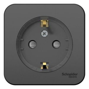 Розетка 1-м ОП Blanca 16А IP20 250В с заземл. защ. шторки с изолир. пластиной (компакт) антрацит SE BLNRA111116 1210634