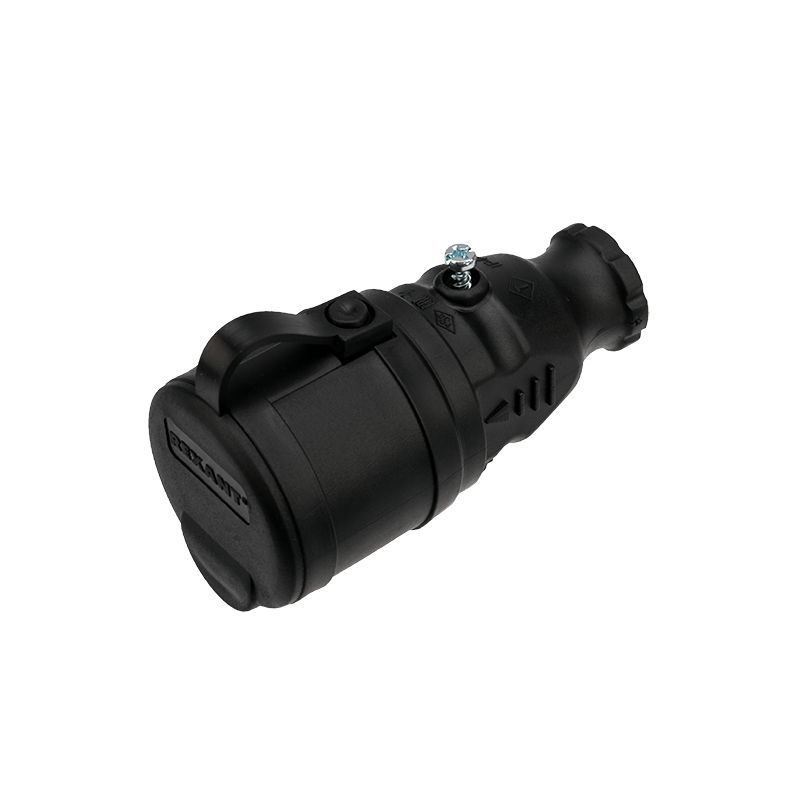 Розетка влагозащищенная переносная с крышкой 1 гнездо, с/з, 16А, IP44 каучук, черная REXANT 111-004