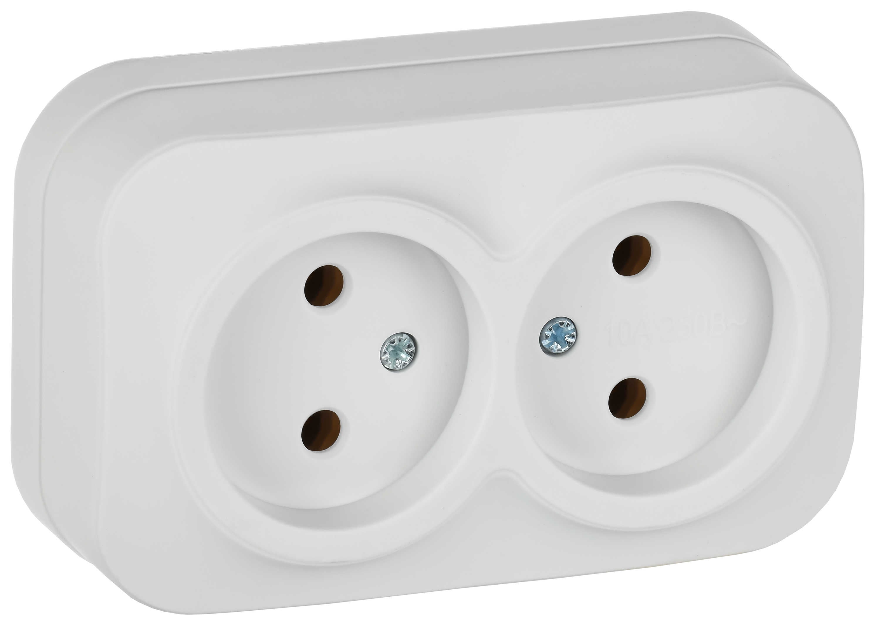 GLORY Розетка 2-местная для открытой установки без заземления без защитных шторок 10А РС22-2-ХБм белый матовый IEK ERH20-K01M-10