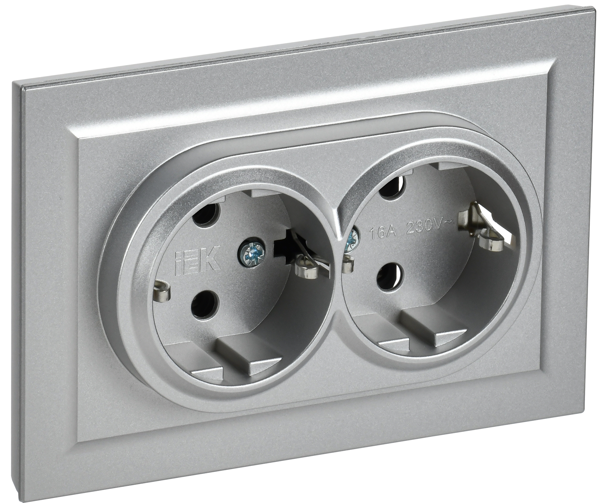 BRITE Розетка 2-местная с заземлением без защитных шторок 16А в сборе РС12-3-БрА алюминий IEK BR-R21-16-K47-F