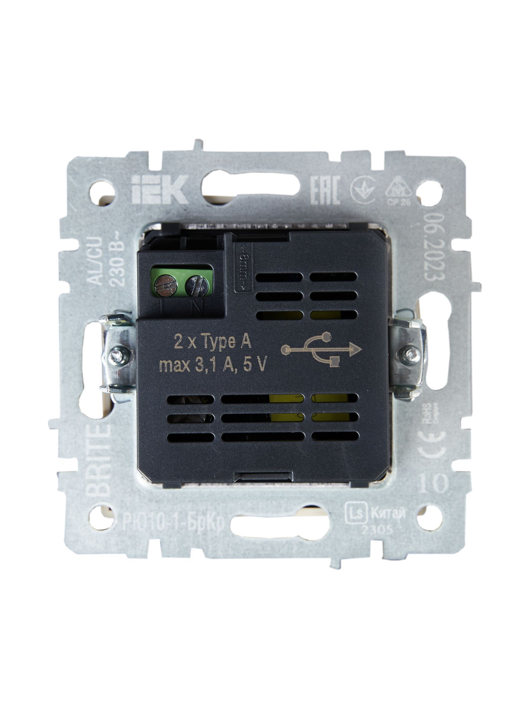 BRITE Розетка USB A+A 5В 3,1А РЮ10-1-БрКр бежевый IEK - Фото 3