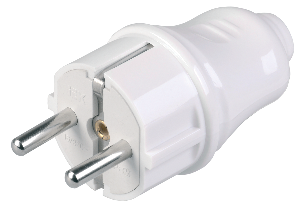 Вилка разборная прямая ВПп10-01-Ст с заземляющим контактом 16А белая IEK EVP10-16-01-K01