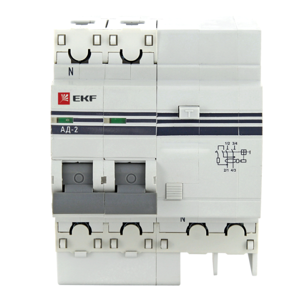 Диф. автомат 2Р 63А 30мА тип АС х-ка C эл. 4,5кА АД-2 EKF - Фото 2