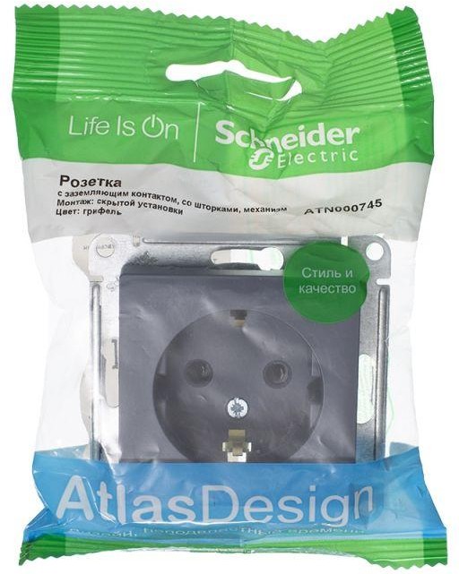 Розетка 1-м СП AtlasDesign 16А IP20 с заземл. защ. шторки механизм грифель SE ATN000745 - Фото 2