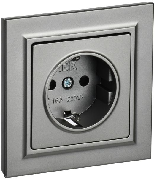 BRITE Розетка 1-местная с заземлением с защитными шторками 16А в сборе РСР14-1-0-БрС сталь IEK BR-R14-16-K46-F