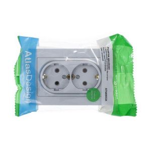 Розетка 2-м СП AtlasDesign 16А IP20 с заземл. в сборе алюм. SE ATN000324 1240231