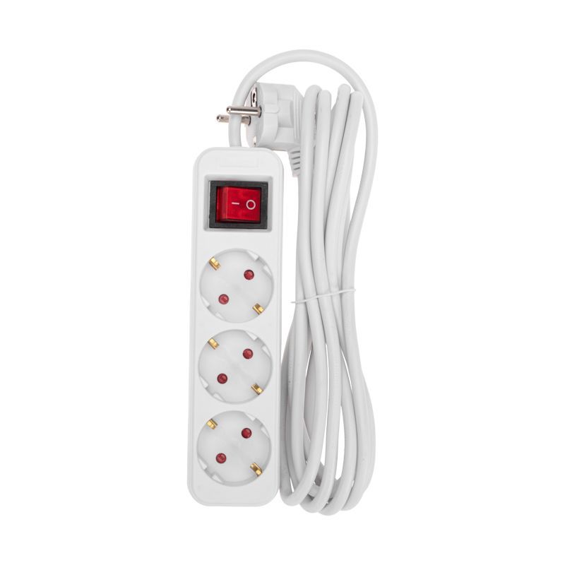 Удлинитель STANDARD 3 гнезда, 3м, 3х1,0мм², с/з, с выключателем, белый REXANT 13-4013