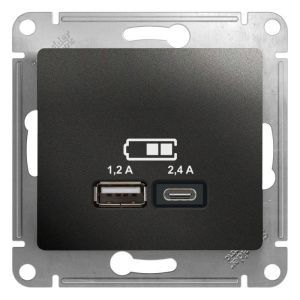 Розетка USB Glossa тип A+C 5В/2.4А 2х5В/1.2А механизм антрацит SE GSL000739 1340092